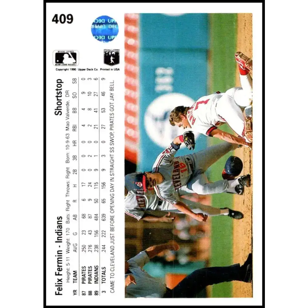 1990 Upper Deck #409 Felix Fermin NM-MT Cleveland Indians Baseball Card - Baseball Card Single