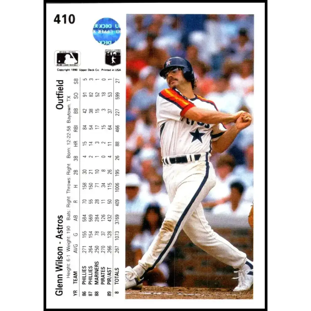 1990 Upper Deck #410 Glenn Wilson NM-MT Houston Astros Baseball Card - Baseball Card Single