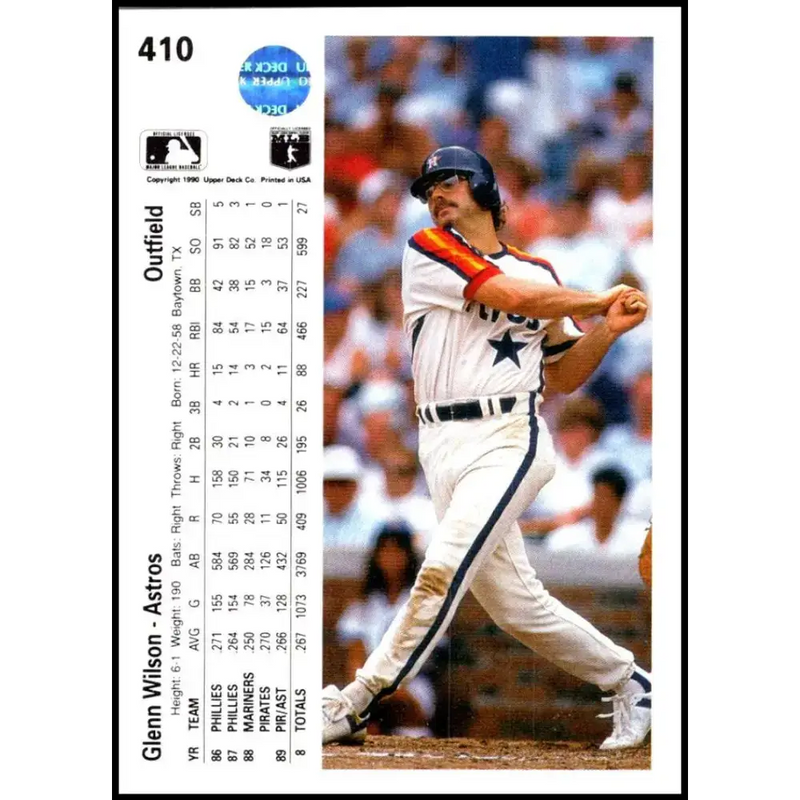 1990 Upper Deck #410 Glenn Wilson NM-MT Houston Astros Baseball Card - Baseball Card Single