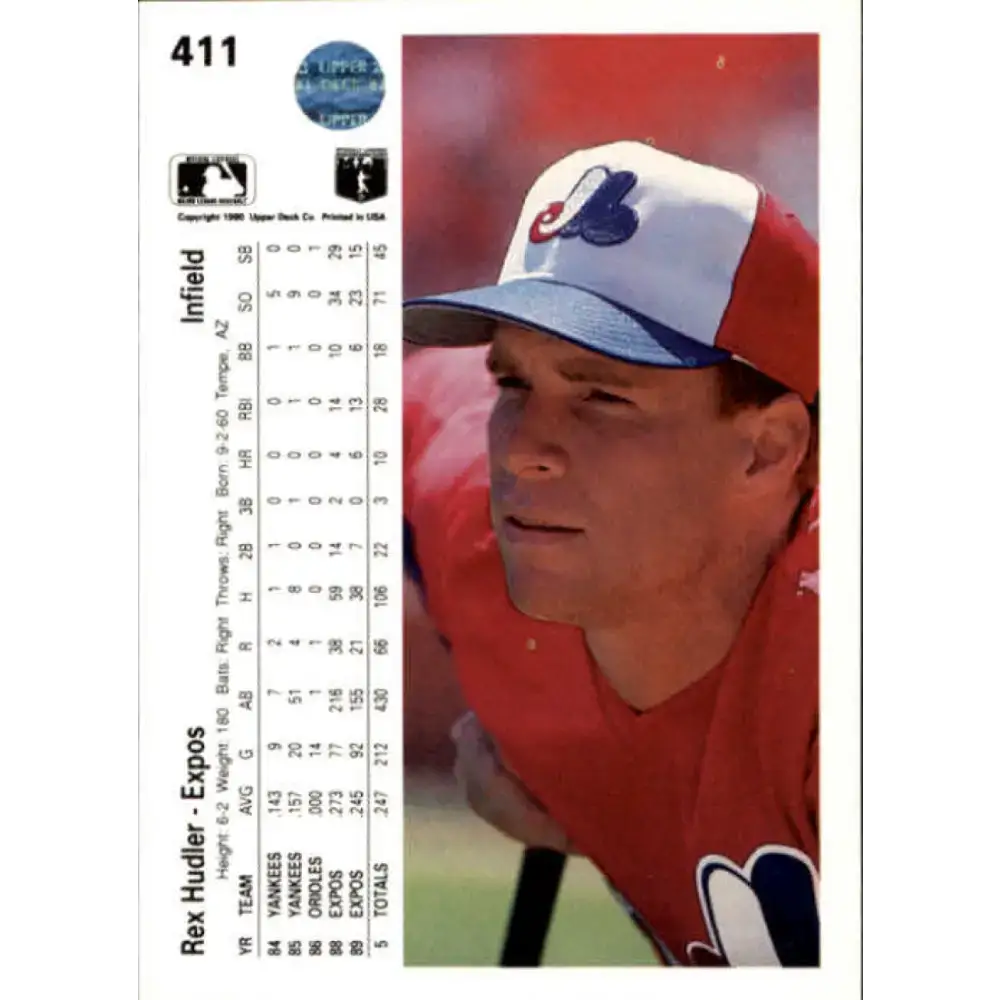 1990 Upper Deck #411 Rex Hudler NM-MT Montreal Expos Baseball Card - Baseball Card Single