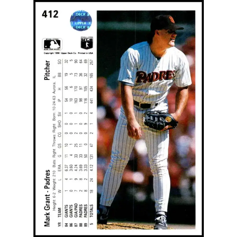 1990 Upper Deck #412 Mark Grant NM-MT San Diego Padres Baseball Card - Baseball Card Single