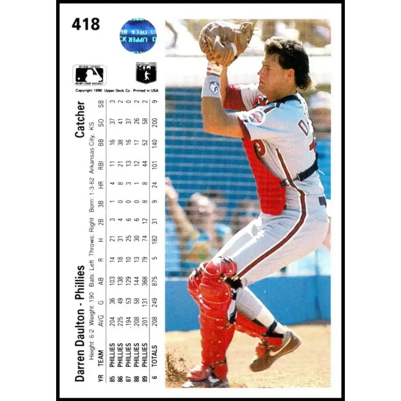 1990 Upper Deck #418 Darren Daulton NM-MT Philadelphia Phillies Baseball Card - Baseball Card Single