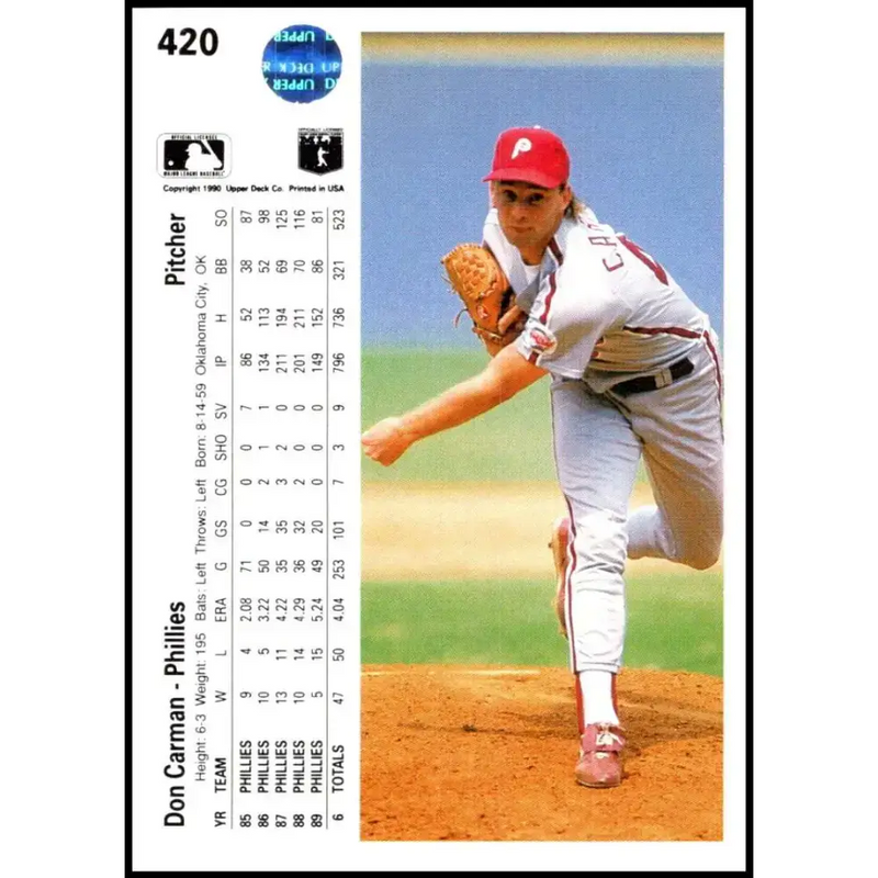 1990 Upper Deck #420 Don Carman NM-MT Philadelphia Phillies Baseball Card - Baseball Card Single