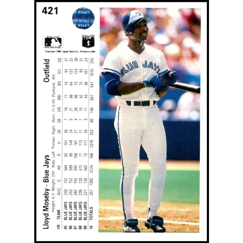 1990 Upper Deck #421 Lloyd Moseby NM-MT Toronto Blue Jays Baseball Card - Baseball Card Single