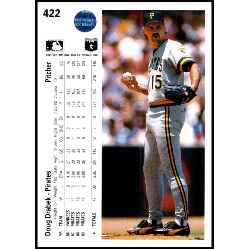 1990 Upper Deck #422 Doug Drabek NM-MT Pittsburgh Pirates Baseball Card - Baseball Card Single