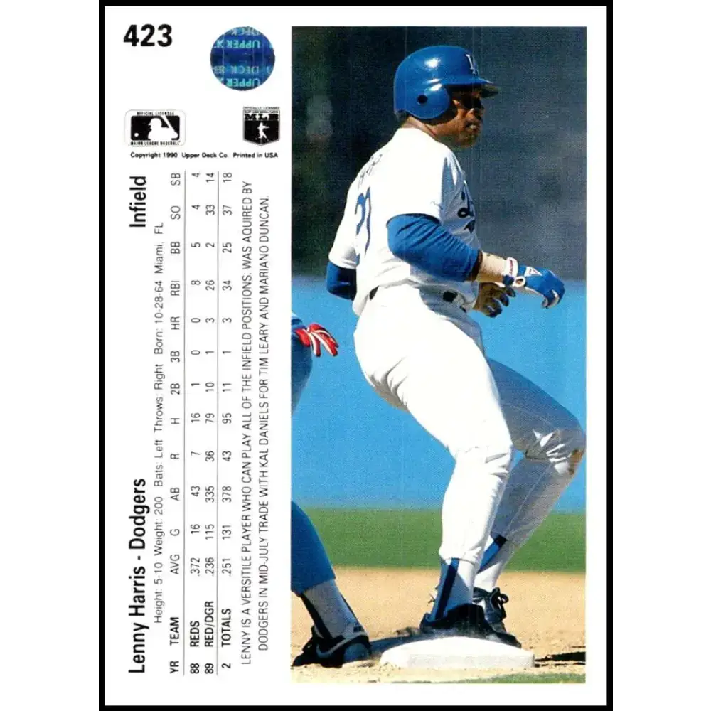 1990 Upper Deck #423 Lenny Harris UER NM-MT Los Angeles Dodgers Baseball Card - Baseball Card Single
