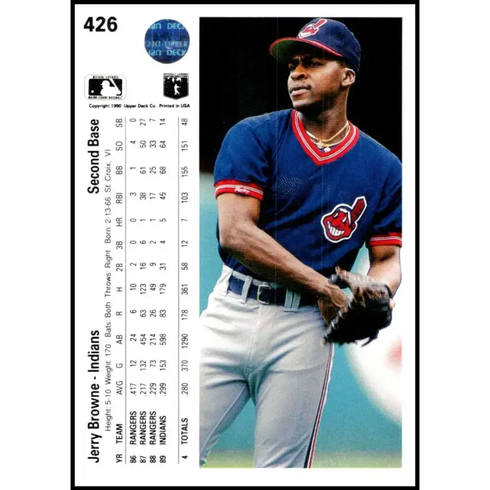 1990 Upper Deck #426 Jerry Browne NM-MT Cleveland Indians Baseball Card - Baseball Card Single