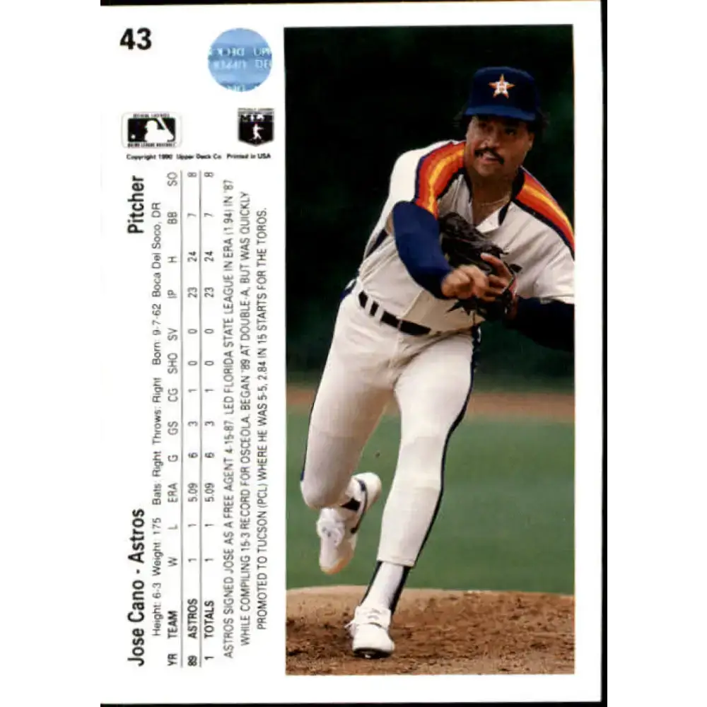 1990 Upper Deck #43 Jose Cano NM-MT RC Rookie Houston Astros Baseball Card - Baseball Card Single