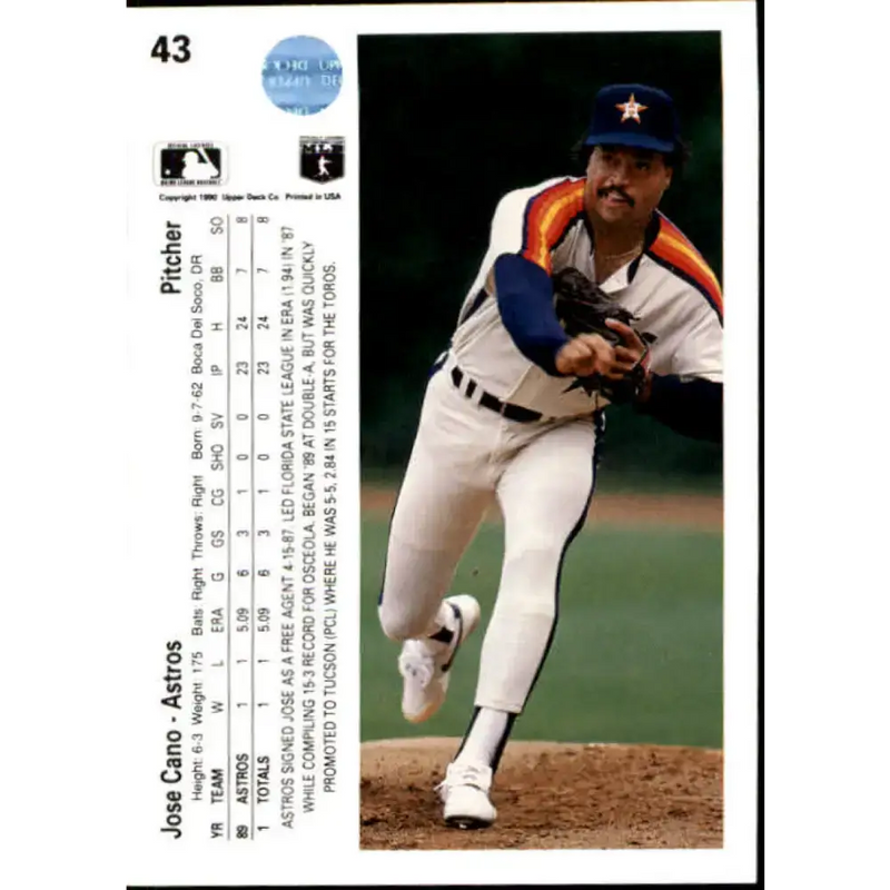 1990 Upper Deck #43 Jose Cano NM-MT RC Rookie Houston Astros Baseball Card - Baseball Card Single