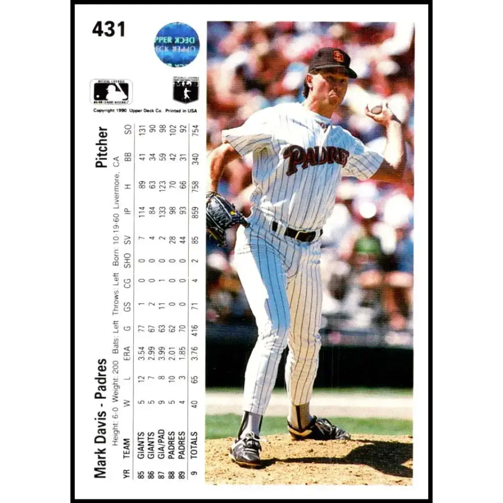 1990 Upper Deck #431 Mark Davis NM-MT San Diego Padres Baseball Card - Baseball Card Single