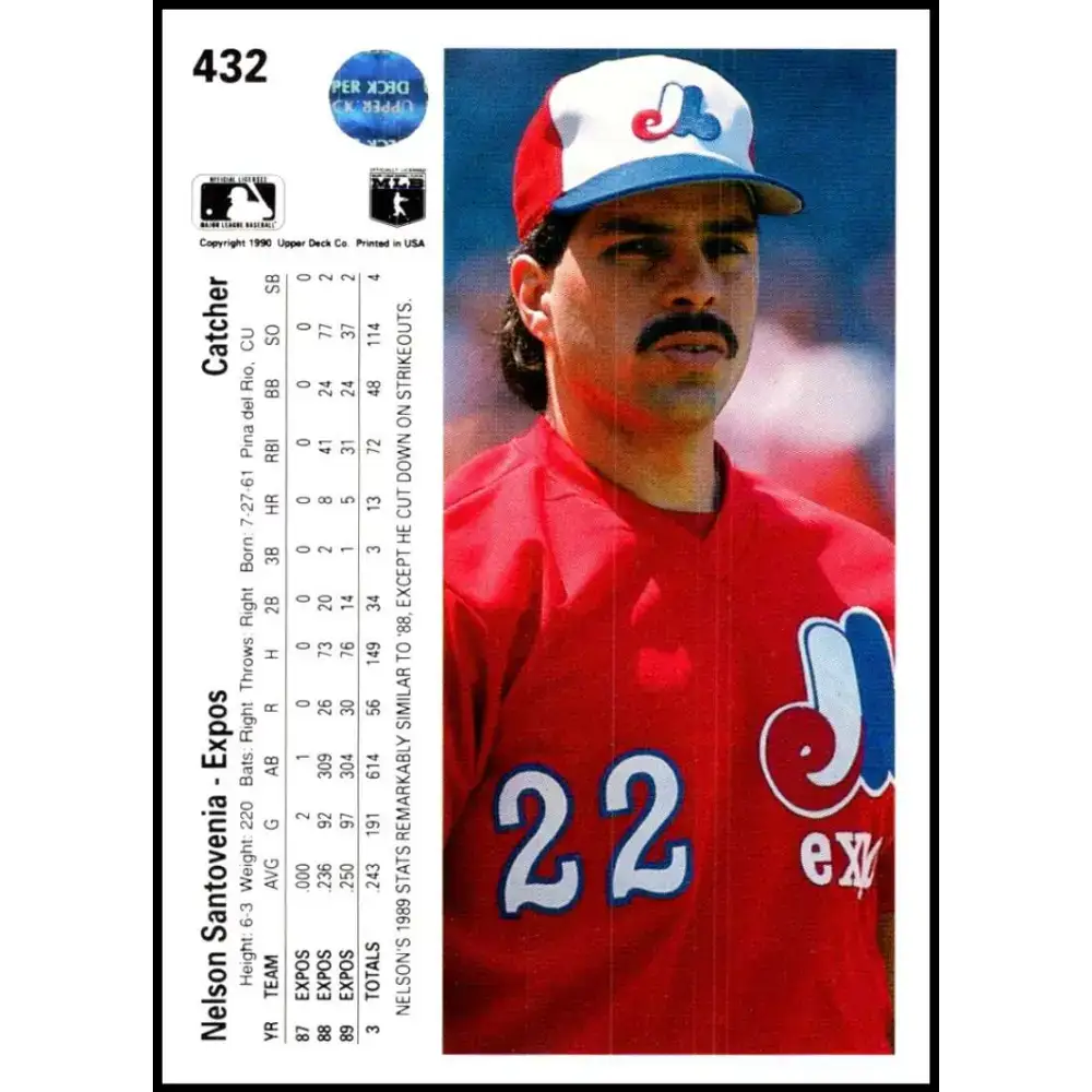 1990 Upper Deck #432 Nelson Santovenia NM-MT Montreal Expos Baseball Card - Baseball Card Single
