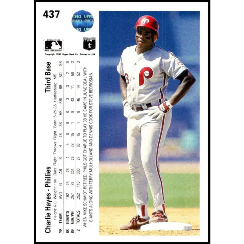 1990 Upper Deck #437 Charlie Hayes NM-MT Philadelphia Phillies Baseball Card - Baseball Card Single