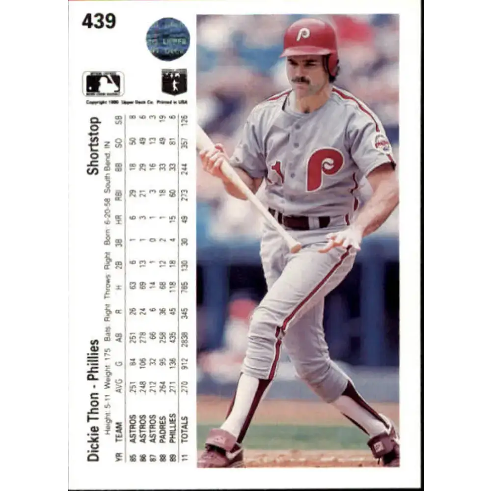 1990 Upper Deck #439 Dickie Thon NM-MT Philadelphia Phillies Baseball Card - Baseball Card Single