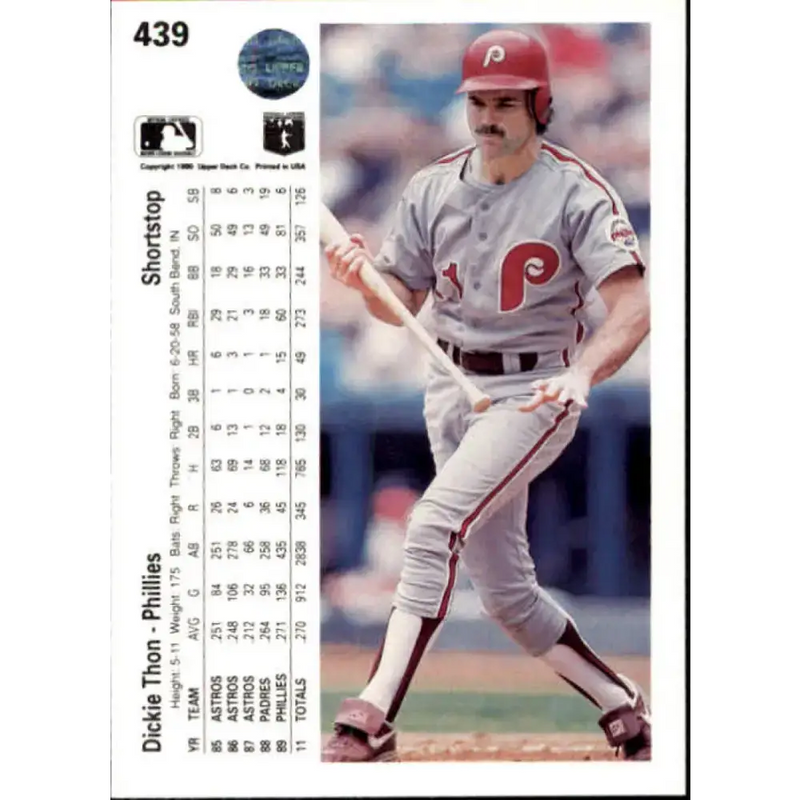 1990 Upper Deck #439 Dickie Thon NM-MT Philadelphia Phillies Baseball Card - Baseball Card Single