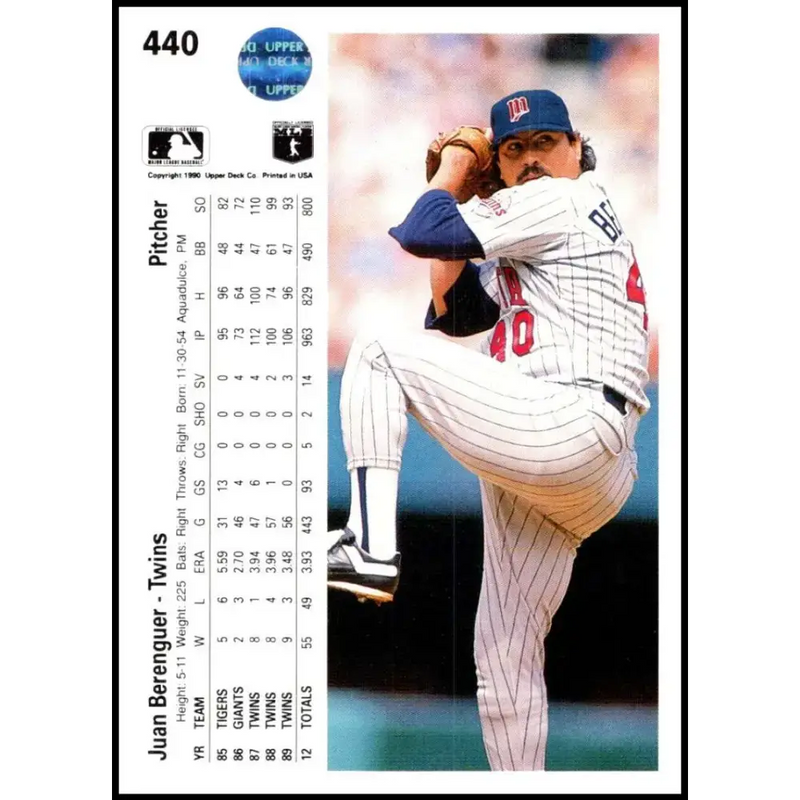 1990 Upper Deck #440 Juan Berenguer NM-MT Minnesota Twins Baseball Card - Baseball Card Single