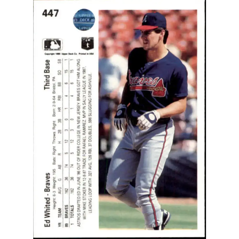 1990 Upper Deck #447 Ed Whited UER NM-MT RC Rookie Atlanta Braves Baseball Card - Baseball Card Single