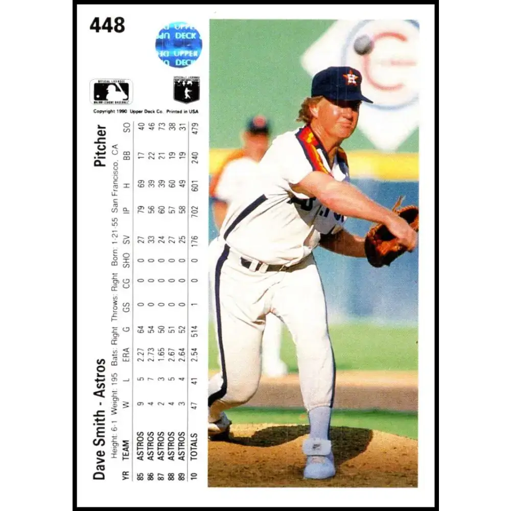 1990 Upper Deck #448 Dave Smith NM-MT Houston Astros Baseball Card - Baseball Card Single