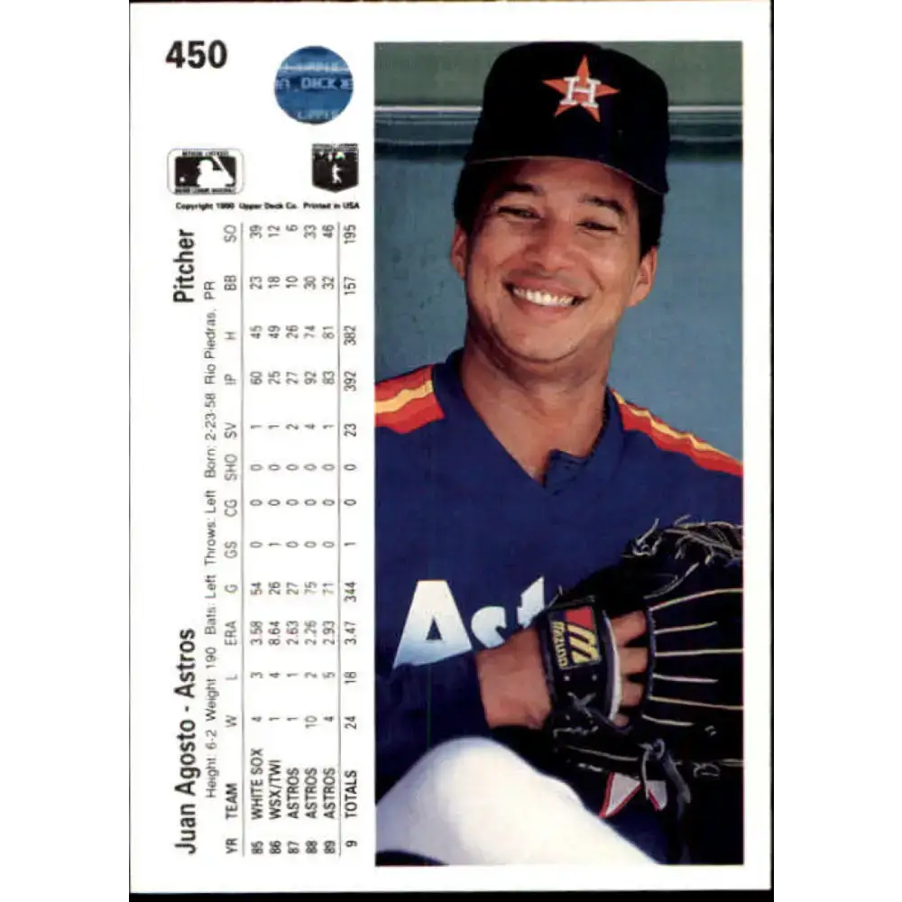 1990 Upper Deck #450 Juan Agosto NM-MT Houston Astros Baseball Card - Baseball Card Single