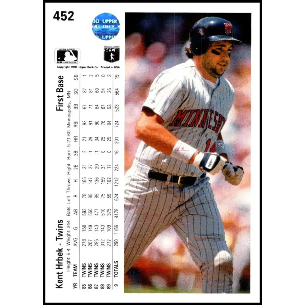 1990 Upper Deck #452 Kent Hrbek NM-MT Minnesota Twins Baseball Card - Baseball Card Single