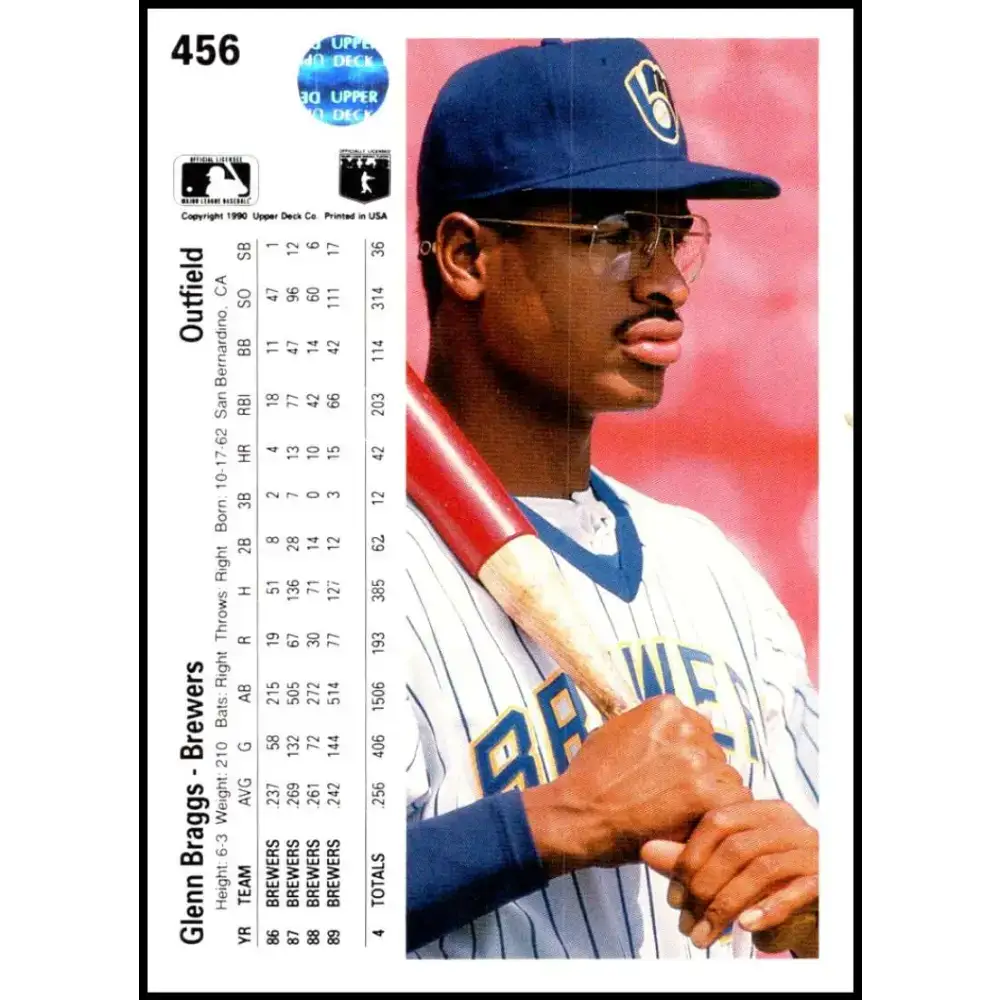 1990 Upper Deck #456 Glenn Braggs NM-MT Milwaukee Brewers Baseball Card - Baseball Card Single