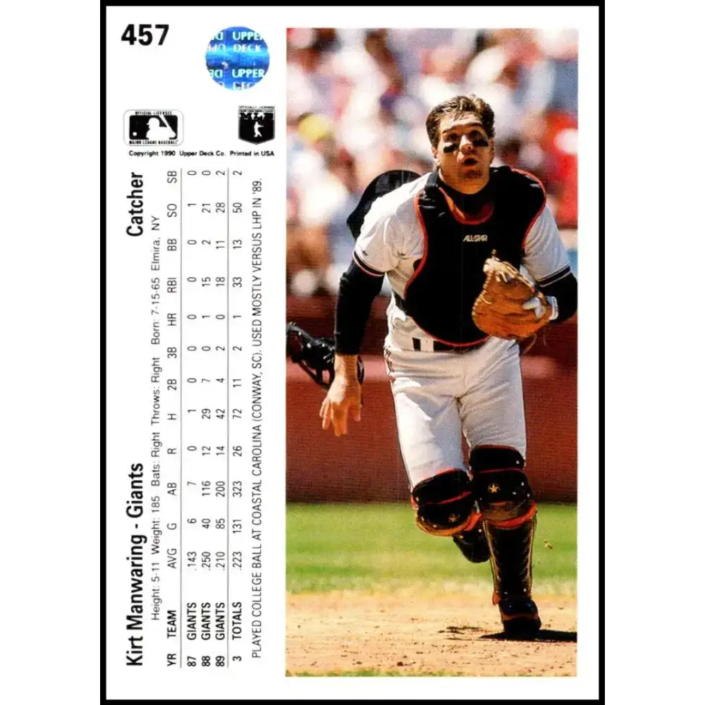 1990 Upper Deck #457 Kirt Manwaring NM-MT San Francisco Giants Baseball Card - Baseball Card Single