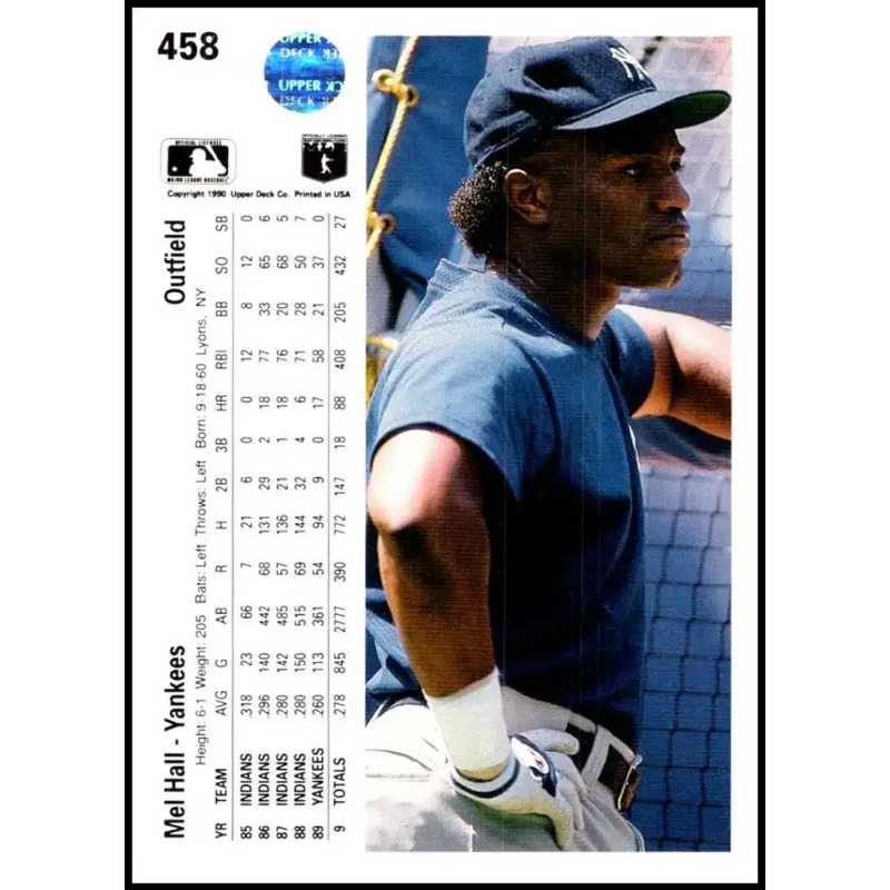 1990 Upper Deck #458 Mel Hall NM-MT New York Yankees Baseball Card - Baseball Card Single