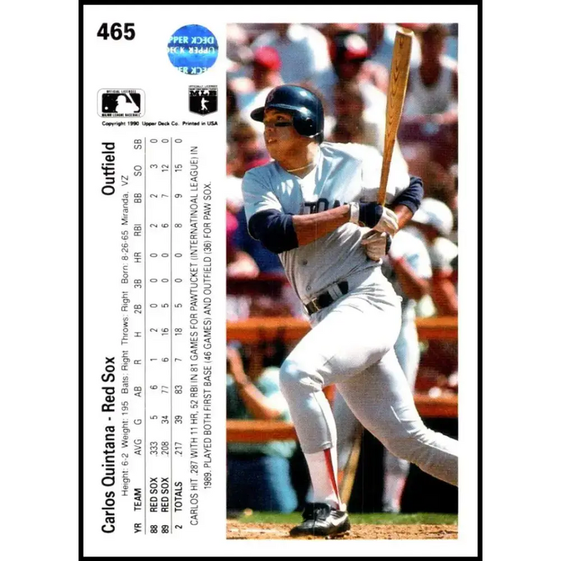 1990 Upper Deck #465 Carlos Quintana UER NM-MT Boston Red Sox Baseball Card - Baseball Card Single