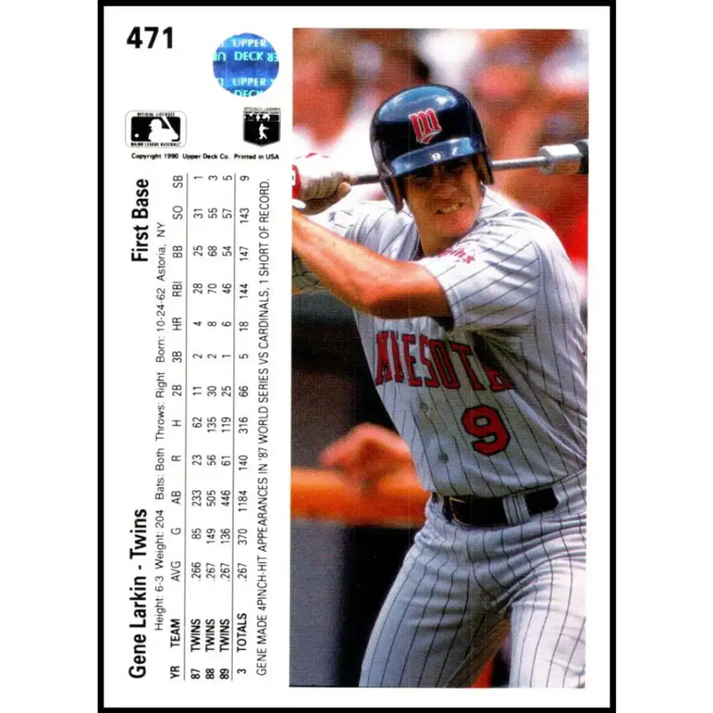 1990 Upper Deck #471 Gene Larkin NM-MT Minnesota Twins Baseball Card - Baseball Card Single