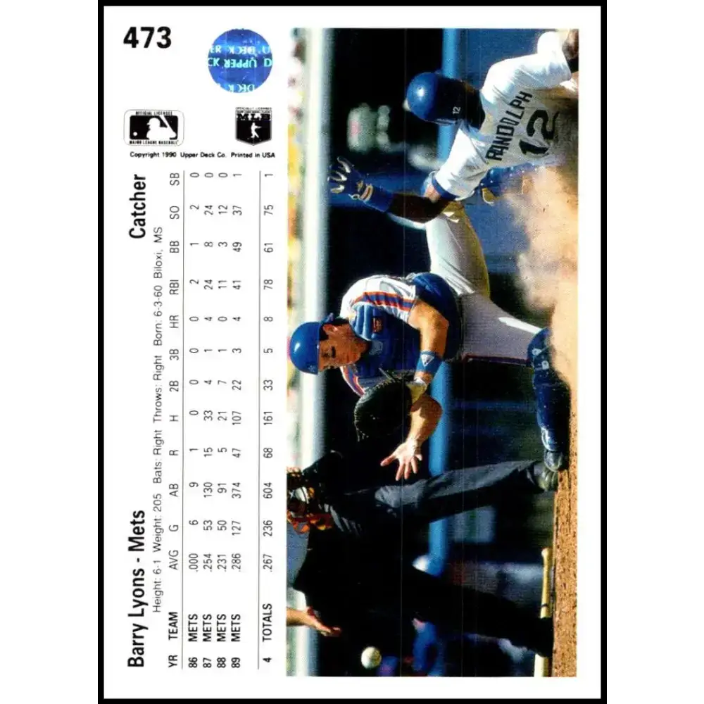 1990 Upper Deck #473 Barry Lyons NM-MT New York Mets Baseball Card - Baseball Card Single