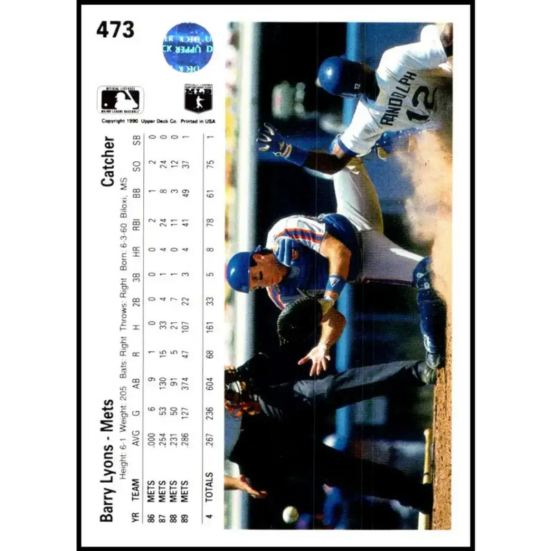 1990 Upper Deck #473 Barry Lyons NM-MT New York Mets Baseball Card - Baseball Card Single