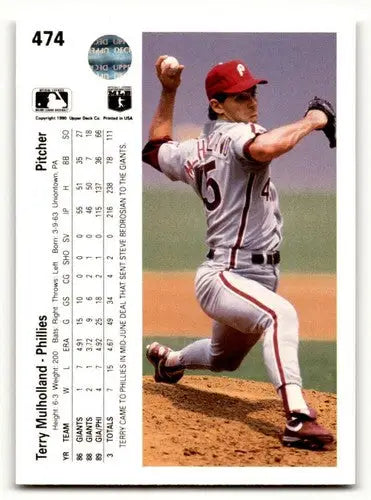 Vintage 1990 Upper Deck Terry Mulholland Philadelphia Phillies baseball trading card with original gloss