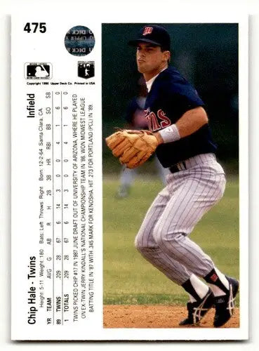 1990 Upper Deck Chip Hale Minnesota Twins baseball card with stats and biographical info
