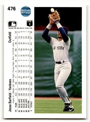 1990 Upper Deck #476 Jesse Barfield New York Yankees Baseball Cards ID:60824 - Baseball Card Single