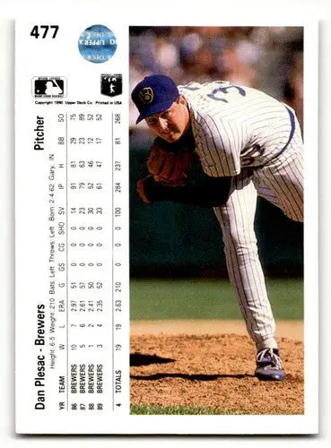Original gloss 1990 Upper Deck Dan Plesac Milwaukee Brewers baseball card