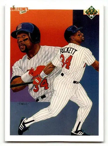 Vintage 1990 Upper Deck Kirby Puckett Minnesota Twins baseball card featuring dynamic player illustrations