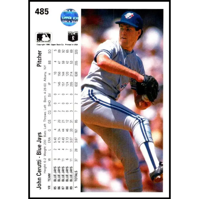 1990 Upper Deck #485 John Cerutti NM-MT Toronto Blue Jays Baseball Card - Baseball Card Single