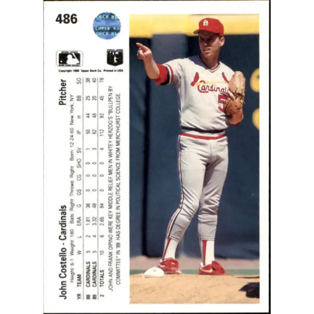 1990 Upper Deck #486 John Costello NM-MT St. Louis Cardinals Baseball Card - Baseball Card Single