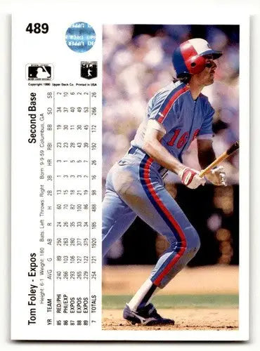 1990 Upper Deck #489 Tom Foley Montreal Expos Baseball Cards EX/NM ID:60851 - Baseball Card Single