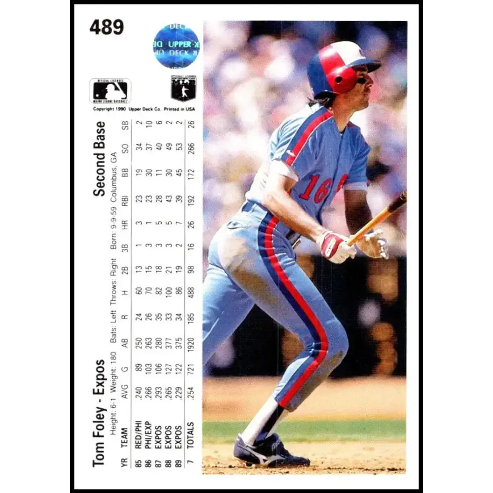1990 Upper Deck #489 Tom Foley NM-MT Montreal Expos Baseball Card - Baseball Card Single