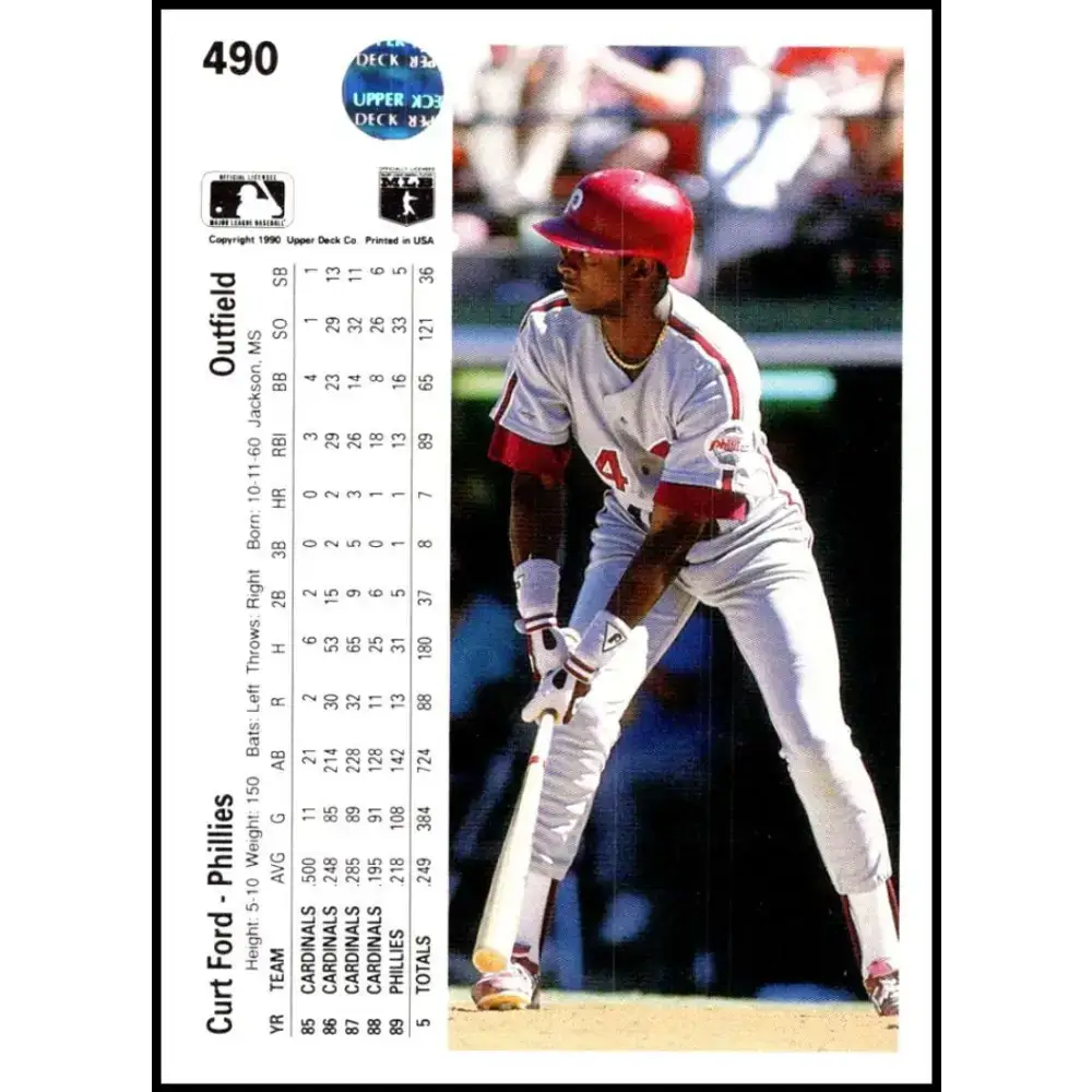1990 Upper Deck #490 Curt Ford NM-MT Philadelphia Phillies Baseball Card - Baseball Card Single