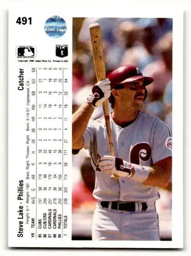 1990 Upper Deck #491 Steve Lake Philadelphia Phillies Baseball Cards ID:60847 - Baseball Card Single