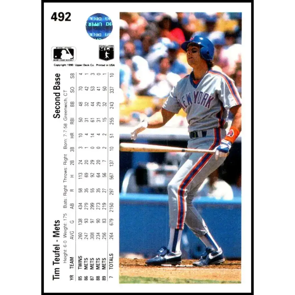 1990 Upper Deck #492 Tim Teufel NM-MT New York Mets Baseball Card - Baseball Card Single