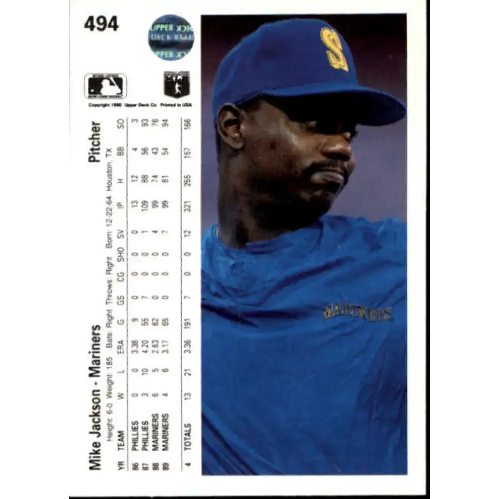 1990 Upper Deck #494 Mike Jackson NM-MT Seattle Mariners Baseball Card - Baseball Card Single
