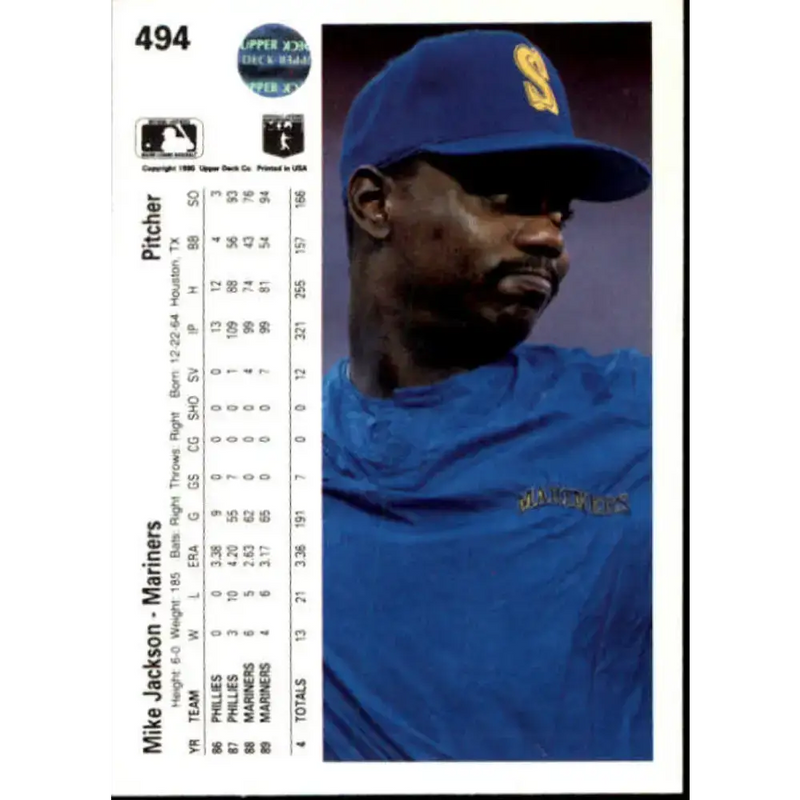 1990 Upper Deck #494 Mike Jackson NM-MT Seattle Mariners Baseball Card - Baseball Card Single