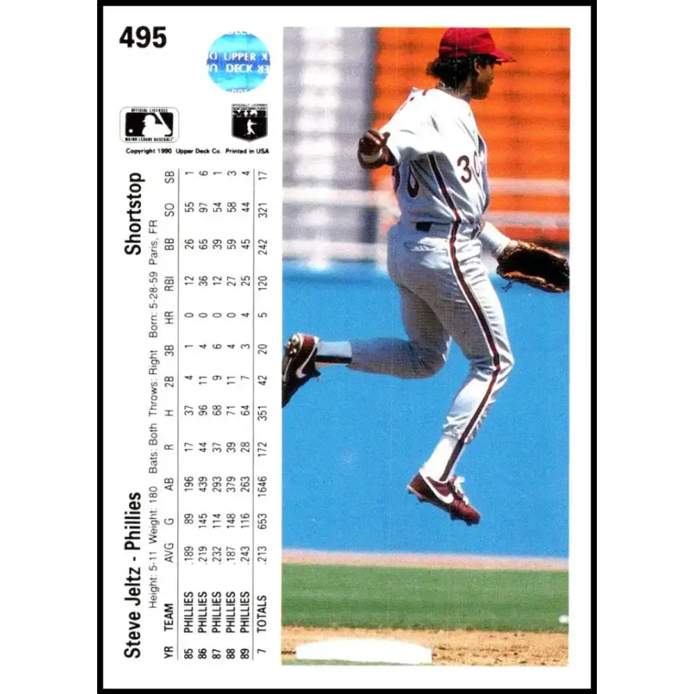 1990 Upper Deck #495 Steve Jeltz NM-MT Philadelphia Phillies Baseball Card - Baseball Card Single