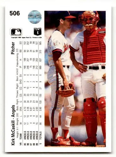Baseball card back featuring original gloss of Kirk McCaskill California Angels