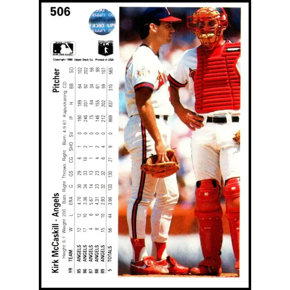 1990 Upper Deck #506 Kirk McCaskill NM-MT California Angels Baseball Card - Baseball Card Single
