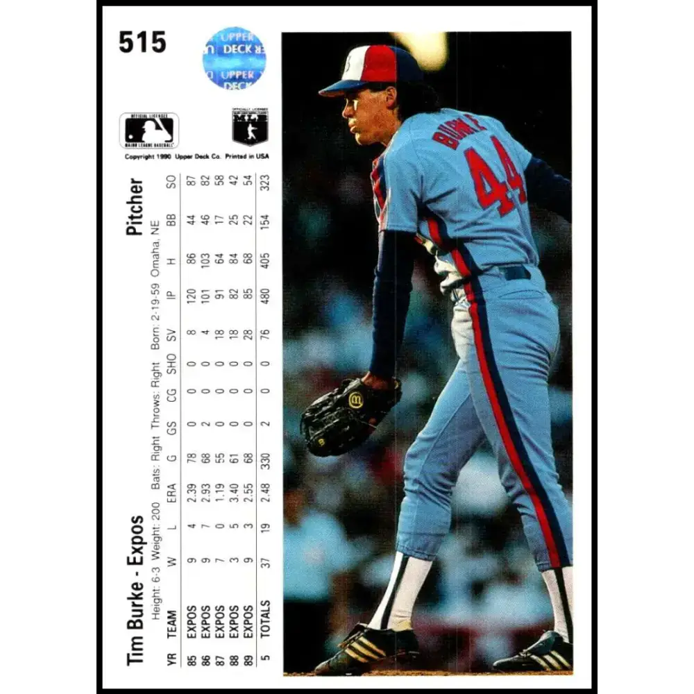 1990 Upper Deck #515 Tim Burke NM-MT Montreal Expos Baseball Card - Baseball Card Single