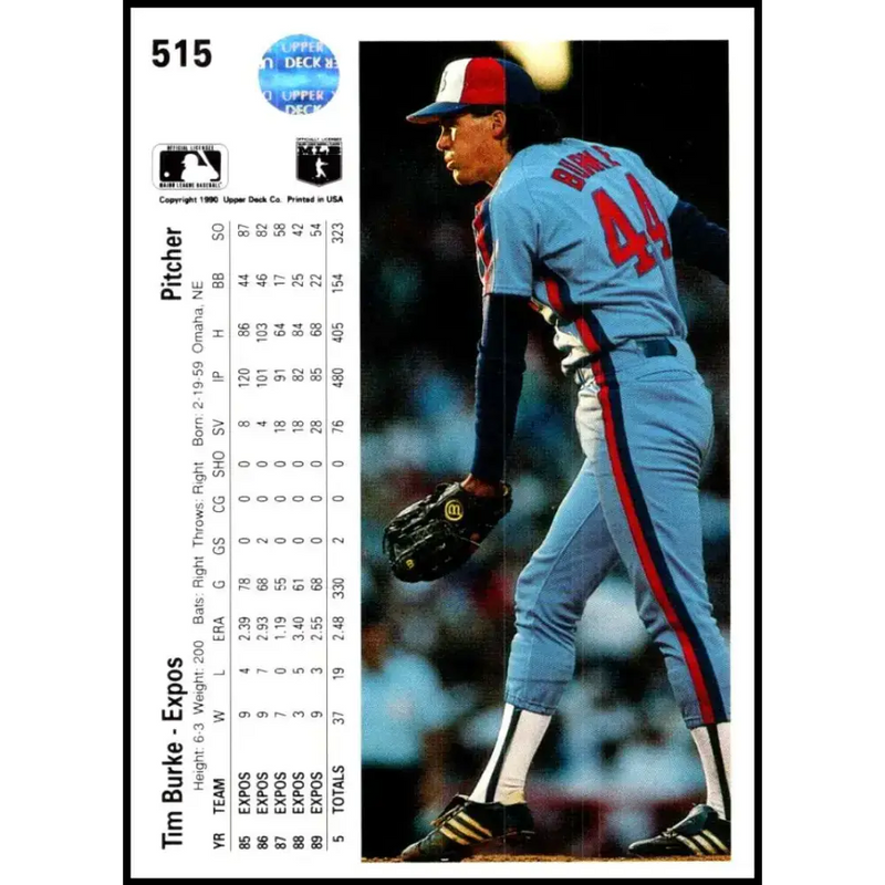 1990 Upper Deck #515 Tim Burke NM-MT Montreal Expos Baseball Card - Baseball Card Single