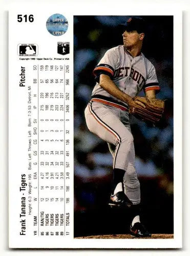 Original gloss Frank Tanana Detroit baseball card with career stats, 1990 Upper Deck #516
